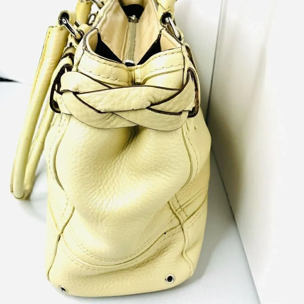 Coach F13084 Hampton Leather Braided Satchel Handbag Bag, Beige Cream